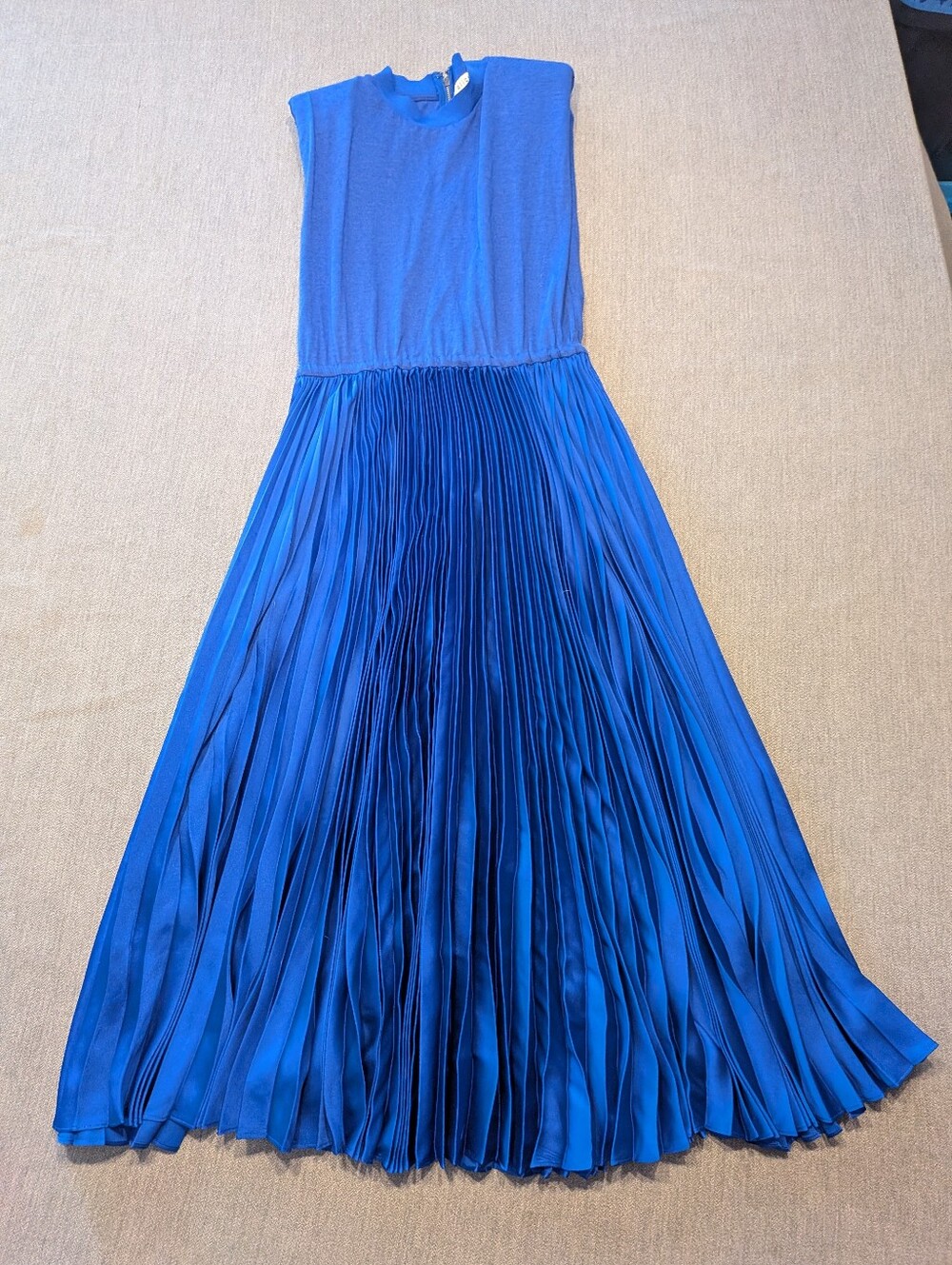 Alice + Olivia Mini Dress Blue Sleeveless Pleated Silk, Women's Size 0